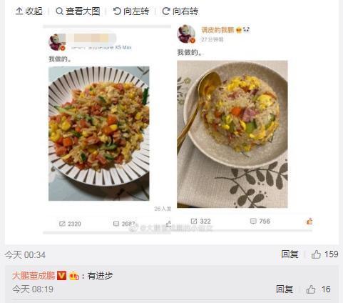 大鹏深夜晒自制炒饭，被调侃受女儿“强迫”，还与网友切磋厨艺